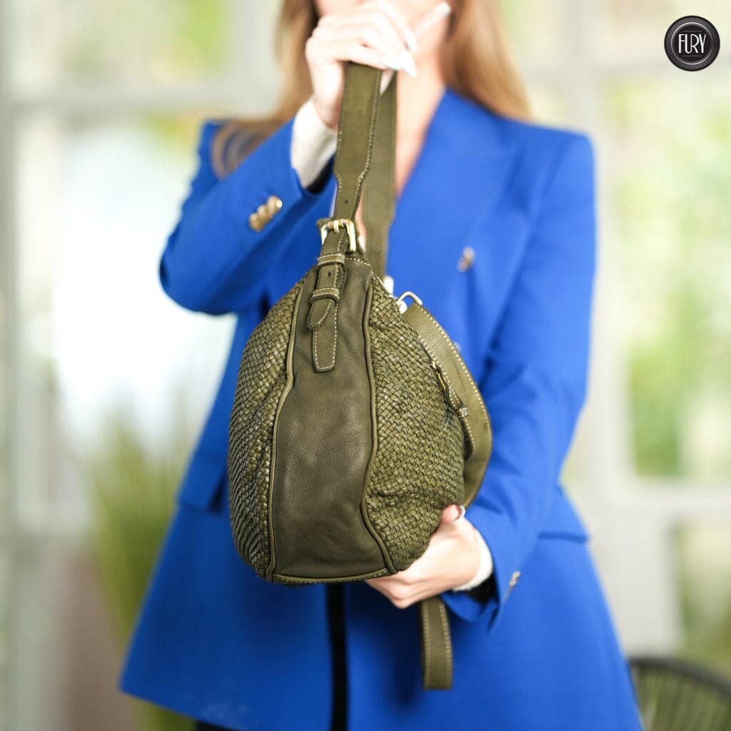 Borsa a spalla Ginger in pelle intrecciata Fury