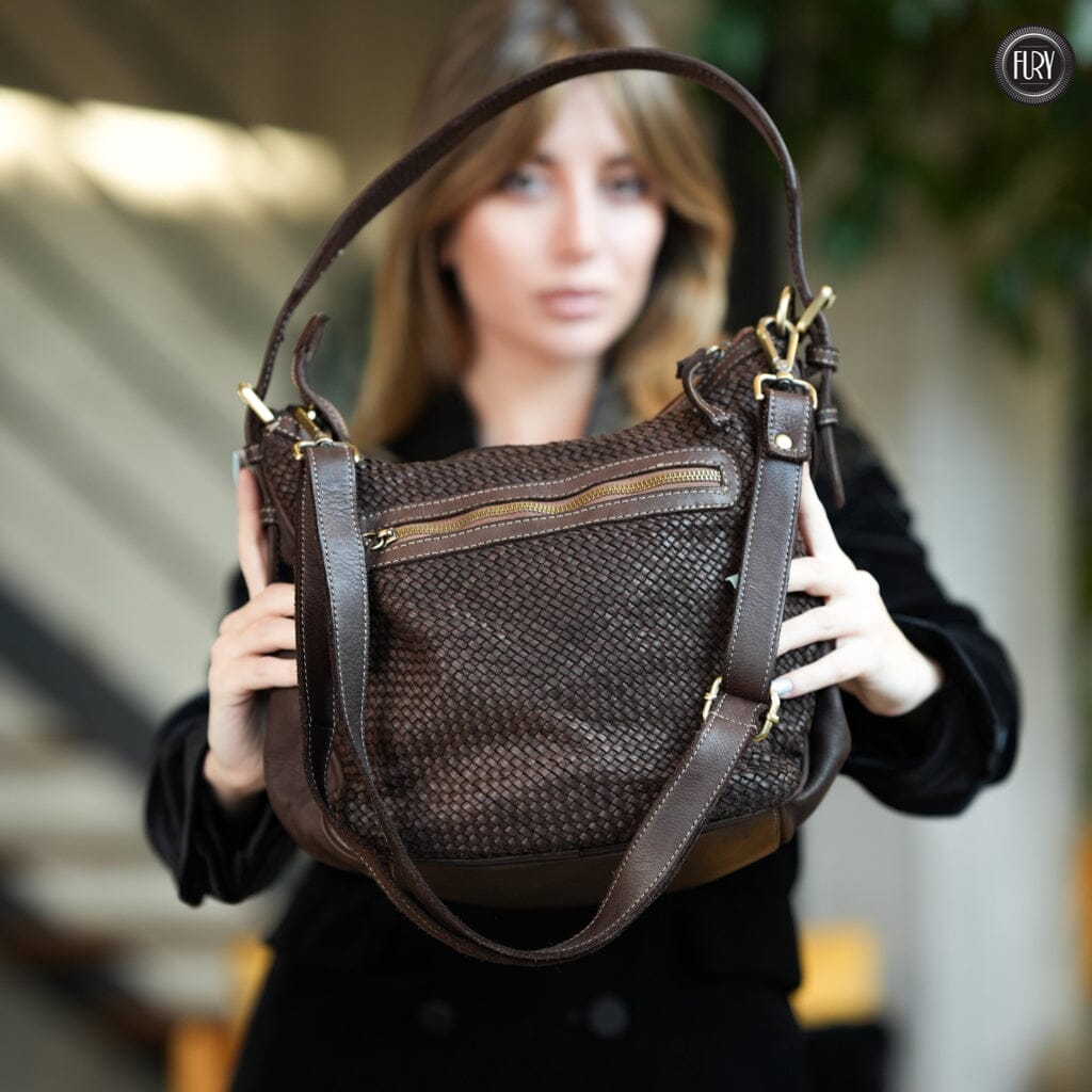 Borsa a spalla Ginger in pelle intrecciata Fury