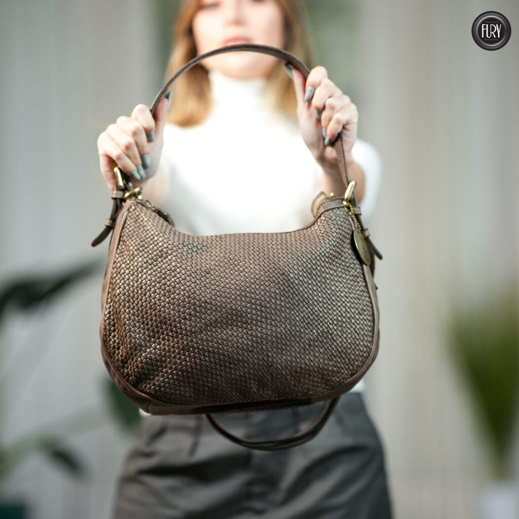 Borsa a spalla Ginger in pelle intrecciata Fury