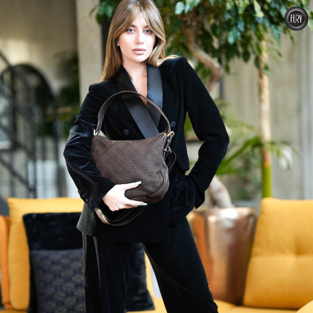 Borsa a spalla Ginger in pelle intrecciata Fury