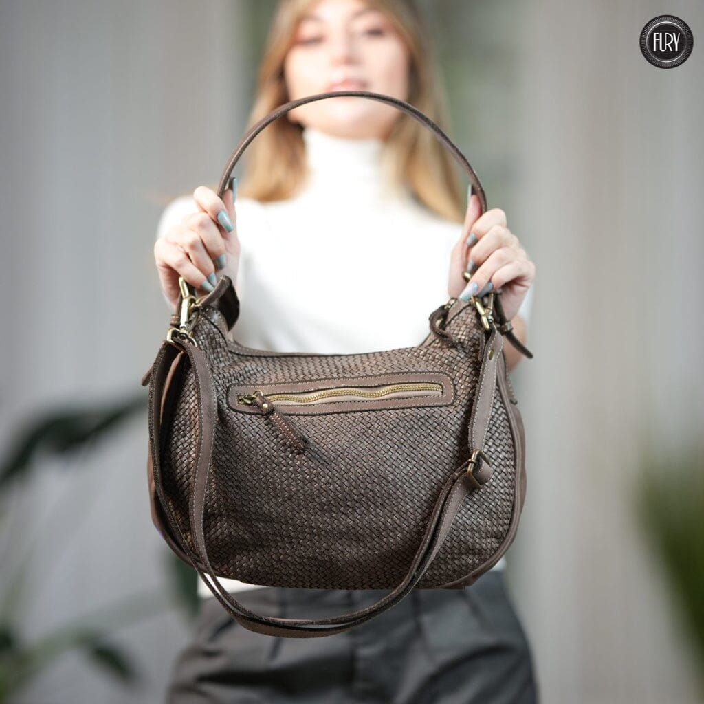 Borsa a spalla Ginger in pelle intrecciata Fury