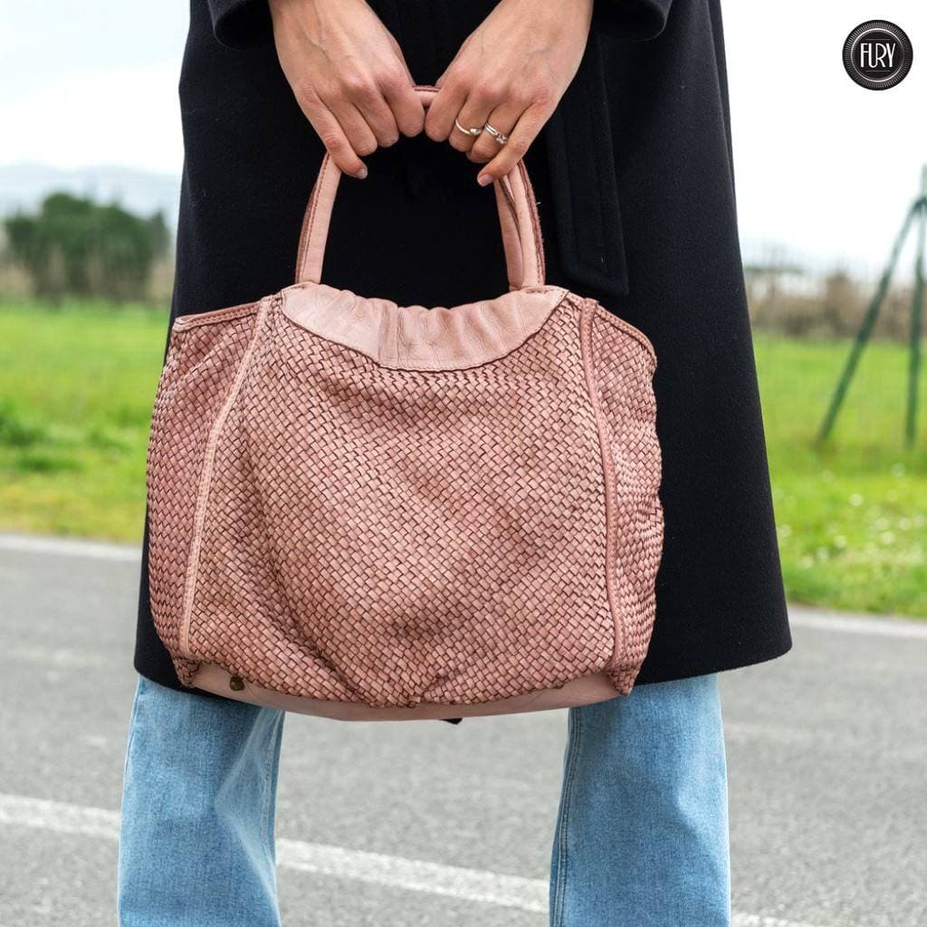 Borsa Prime in pelle intrecciata Fury Bags#colore_cipria