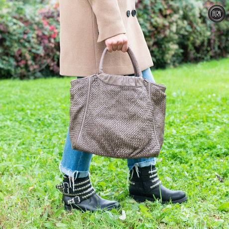Borsa Prime in pelle intrecciata Fury Bags#colore_taupe