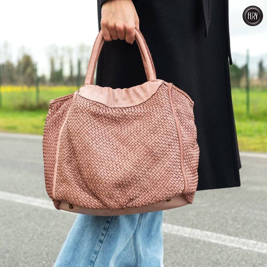 Borsa Prime in pelle intrecciata Fury Bags#colore_cipria