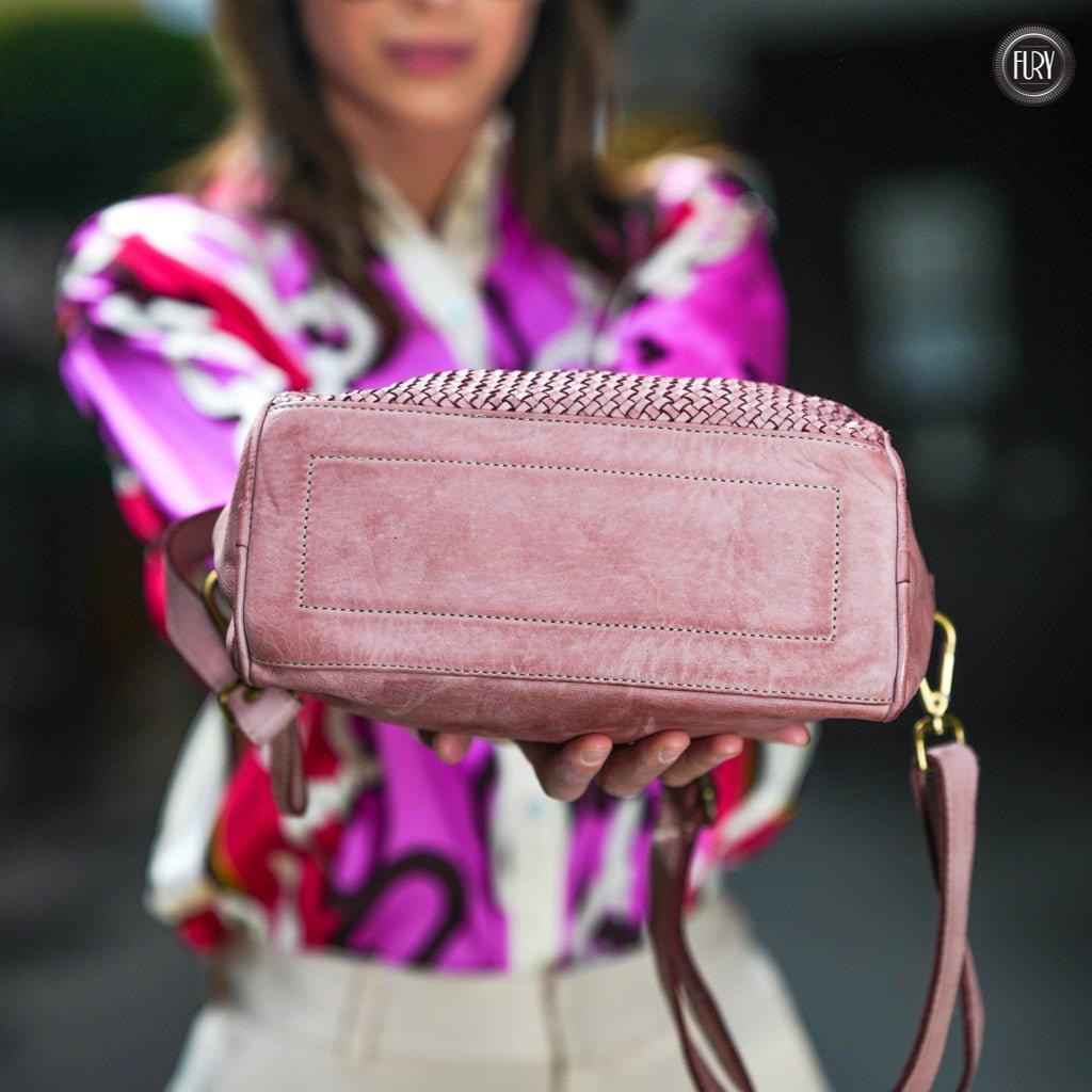 Pochette Isotta in pelle intrecciata Fury Bags#colore_cipria