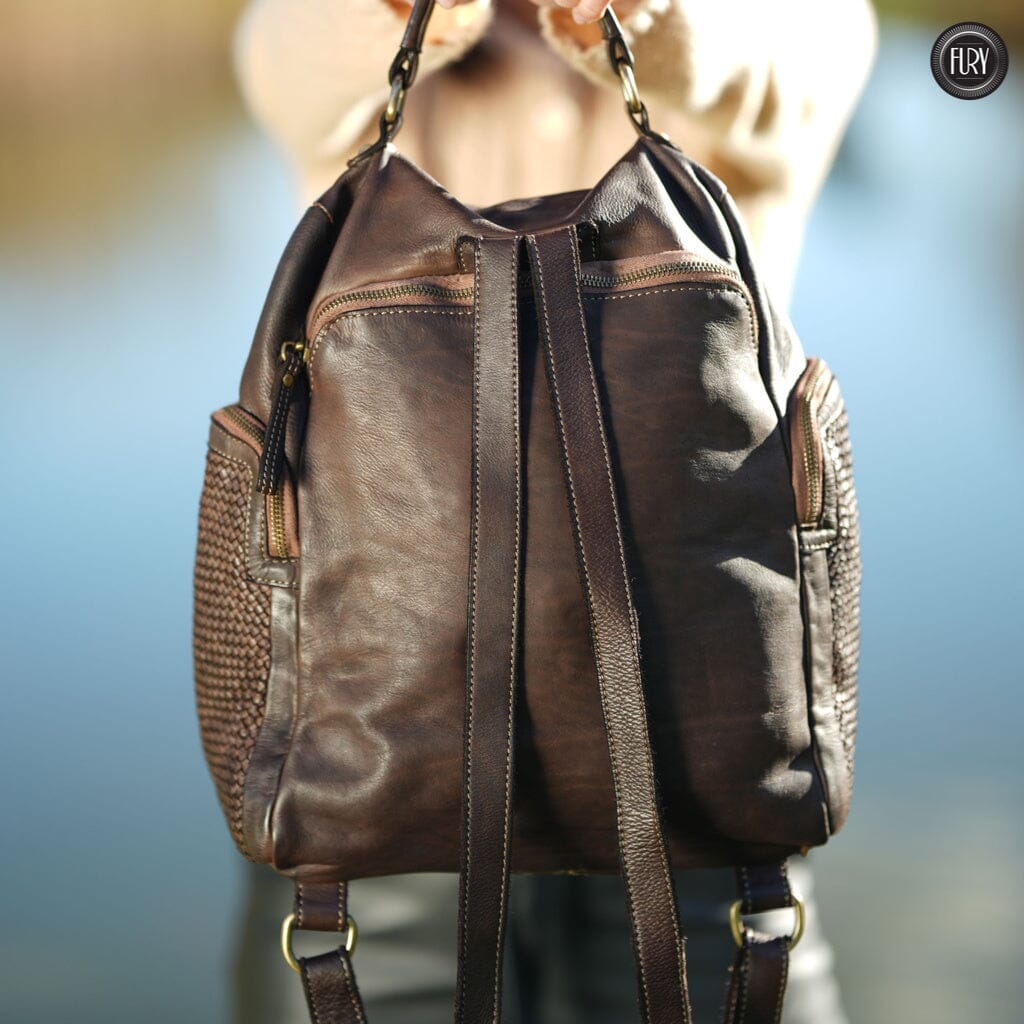 Zainetto multitasche in pelle intrecciata Fury