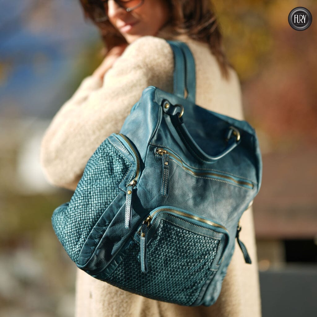 Zainetto multitasche in pelle intrecciata Fury