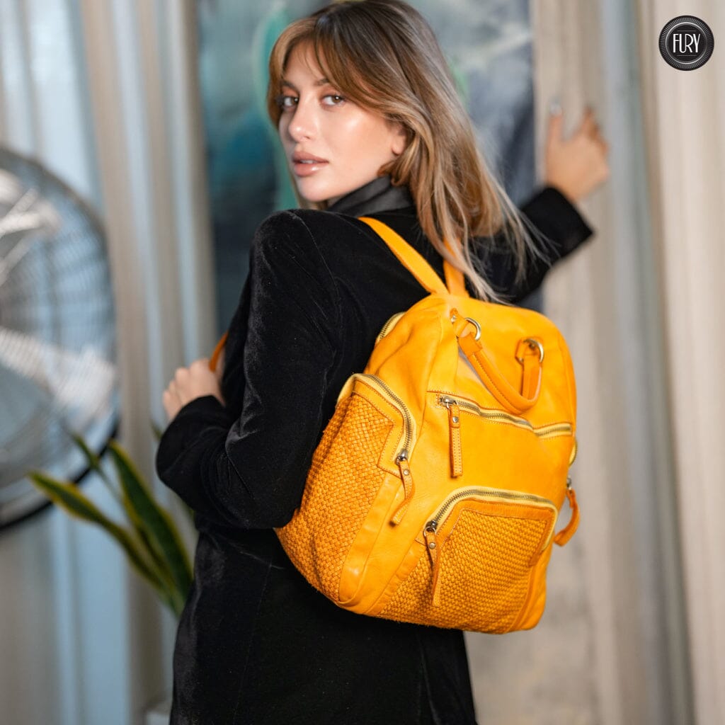 Zainetto multitasche in pelle intrecciata Fury