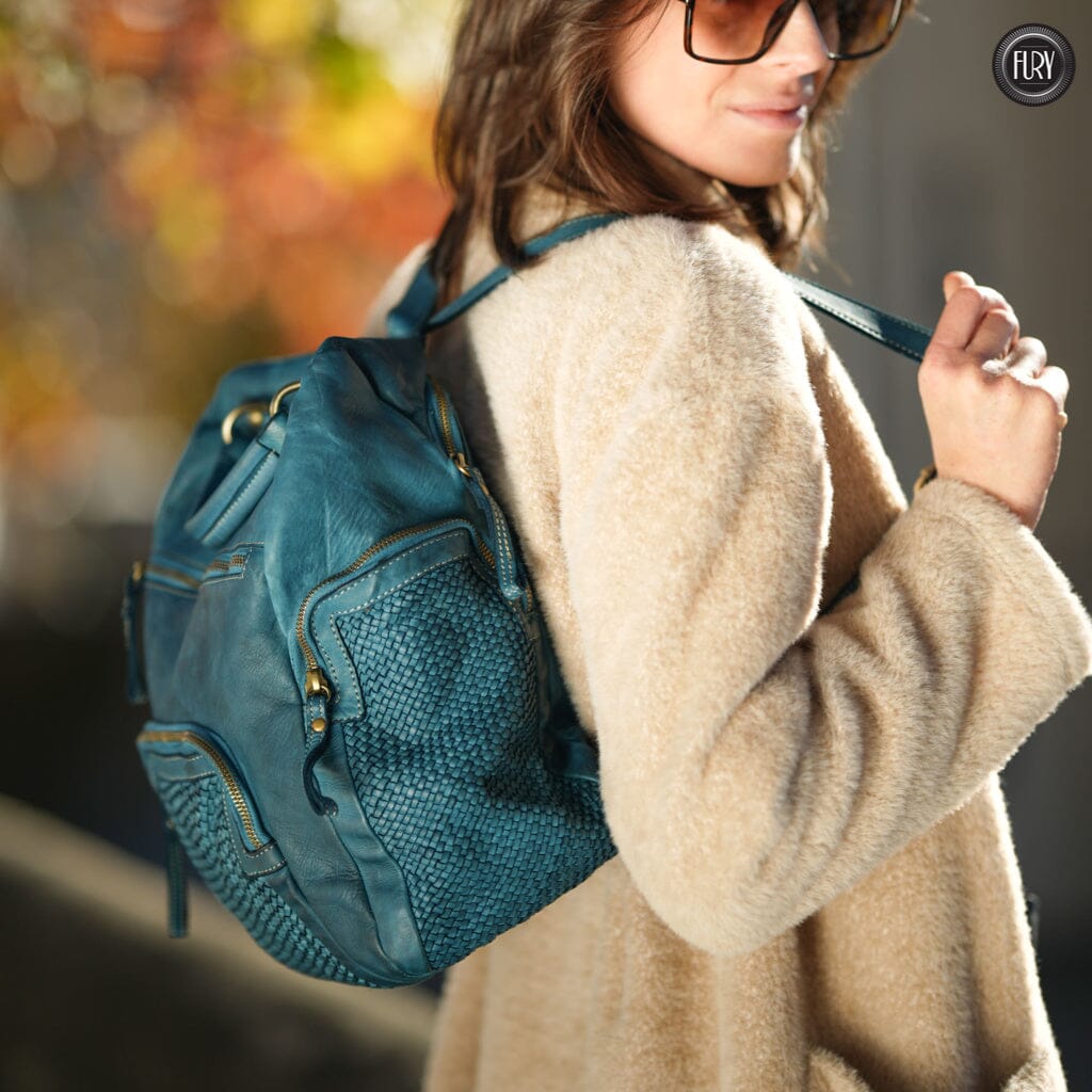 Zainetto multitasche in pelle intrecciata Fury