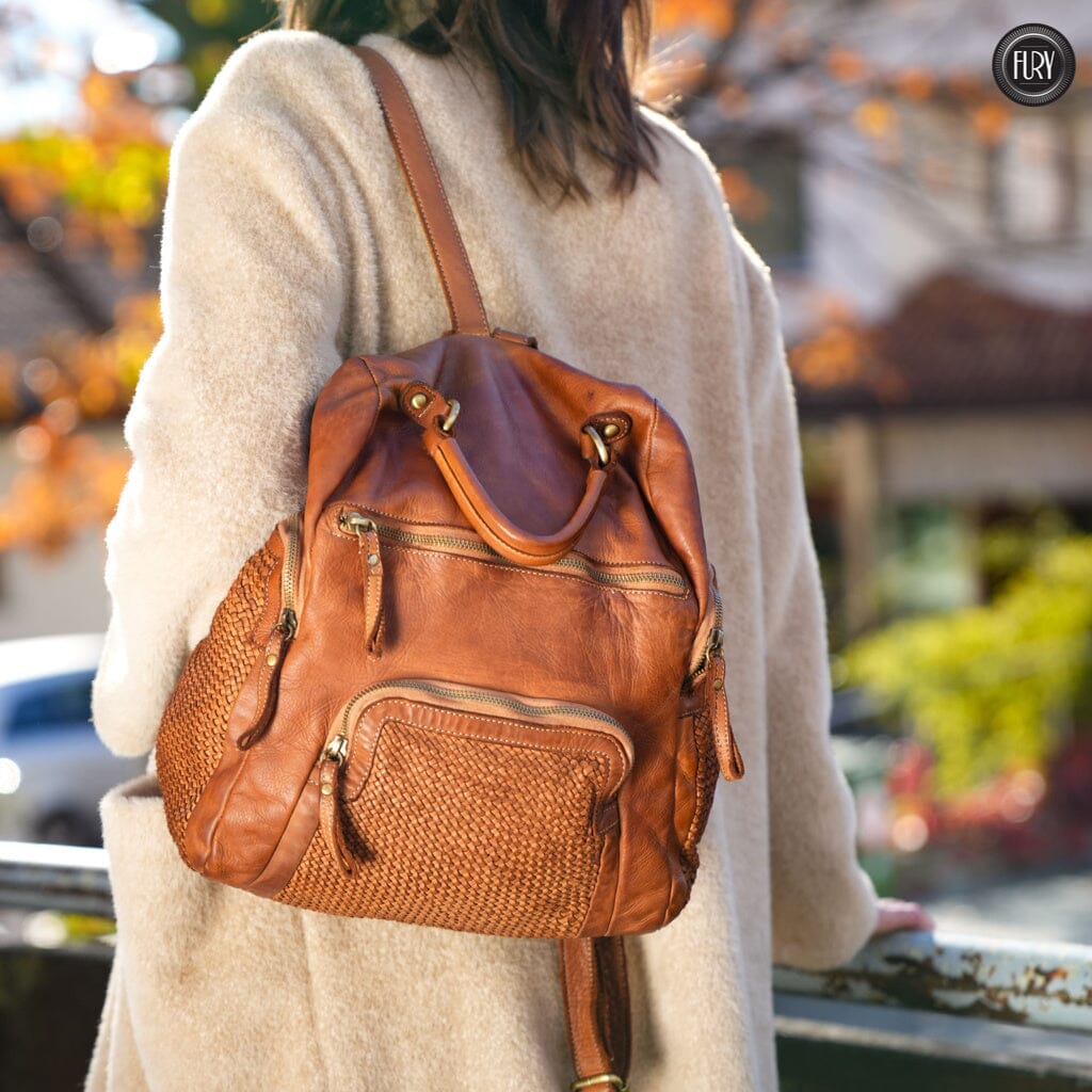 Zainetto multitasche in pelle intrecciata Fury