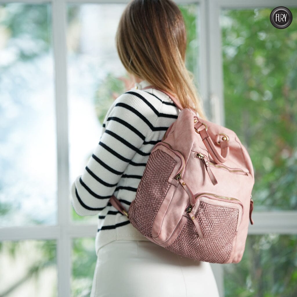 Zainetto multitasche in pelle intrecciata Fury