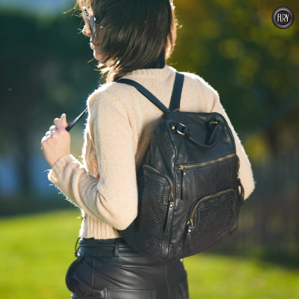 Zainetto multitasche in pelle intrecciata Fury