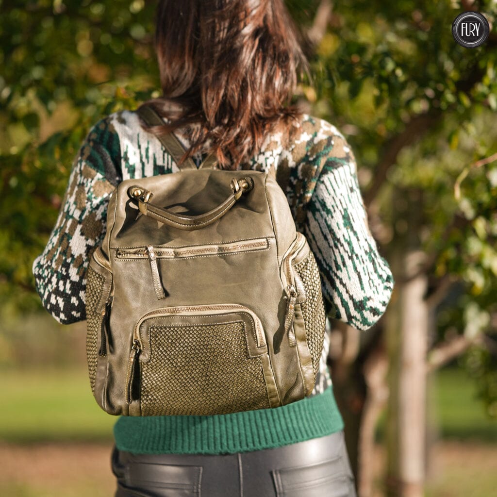 Zainetto multitasche in pelle intrecciata Fury