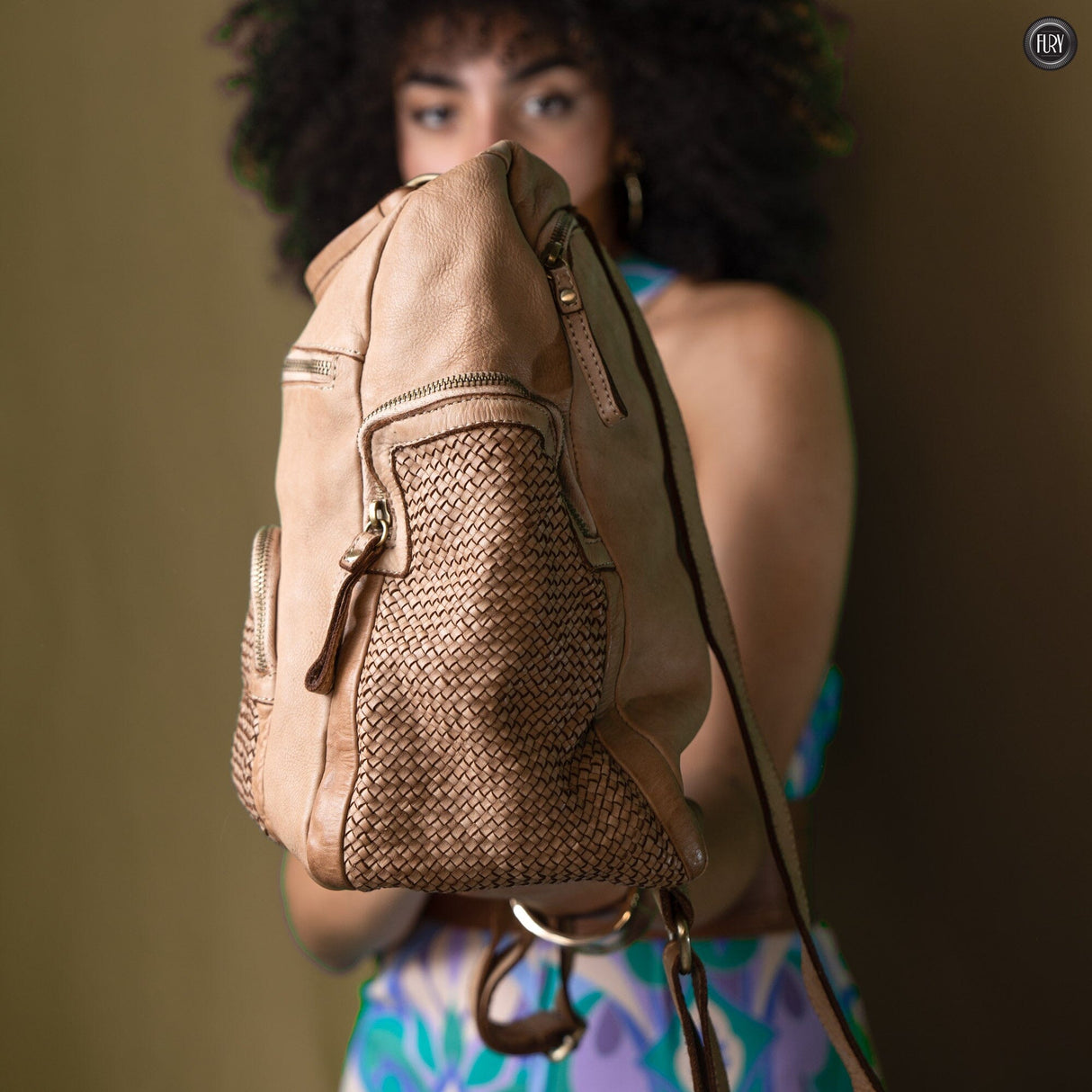 Zainetto multitasche in pelle intrecciata Fury