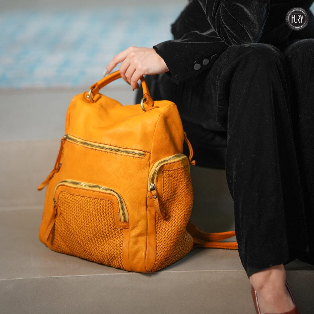 Zainetto multitasche in pelle intrecciata Fury