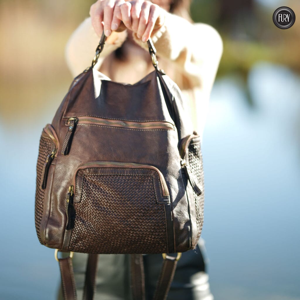 Zainetto multitasche in pelle intrecciata Fury