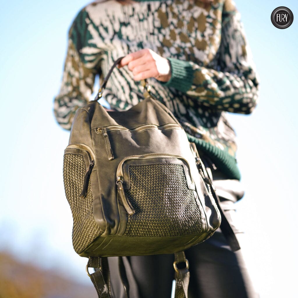 Zainetto multitasche in pelle intrecciata Fury