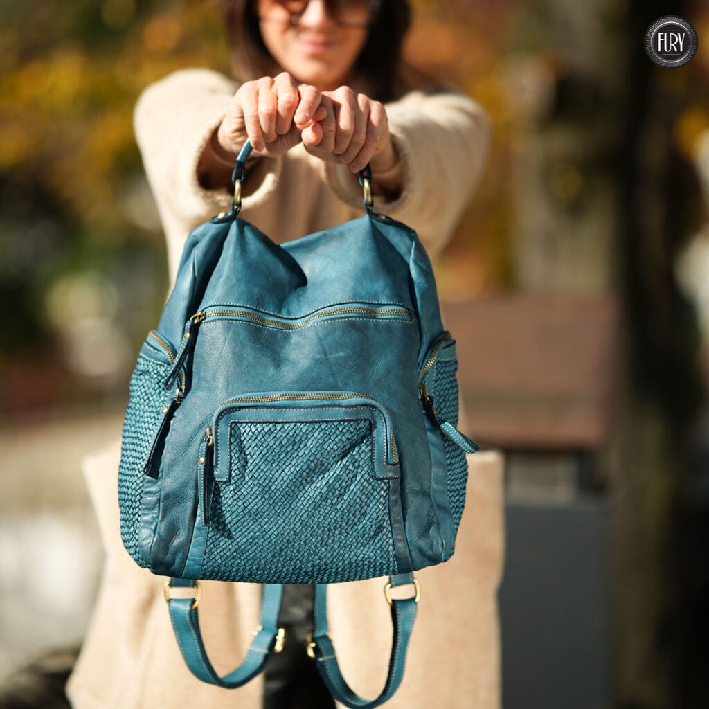 Zainetto multitasche in pelle intrecciata Fury