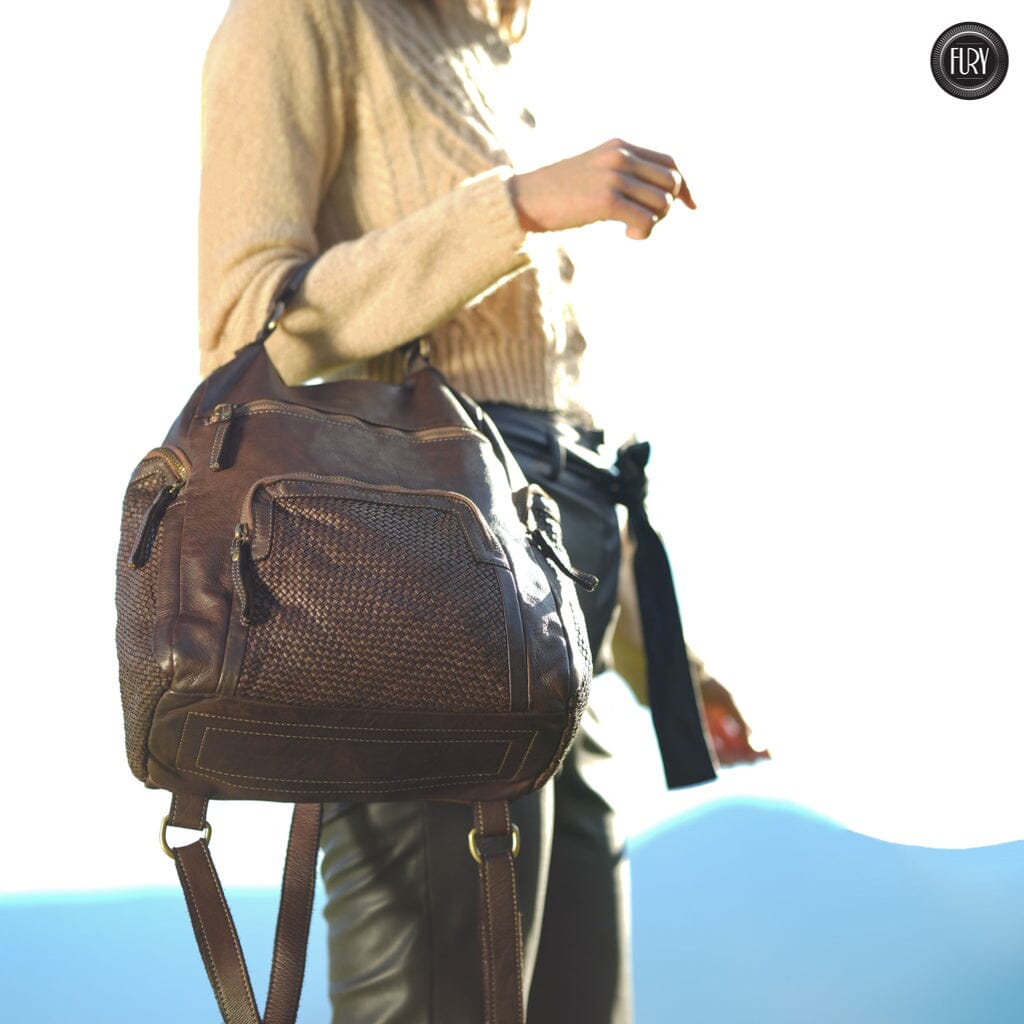 Zainetto multitasche in pelle intrecciata Fury