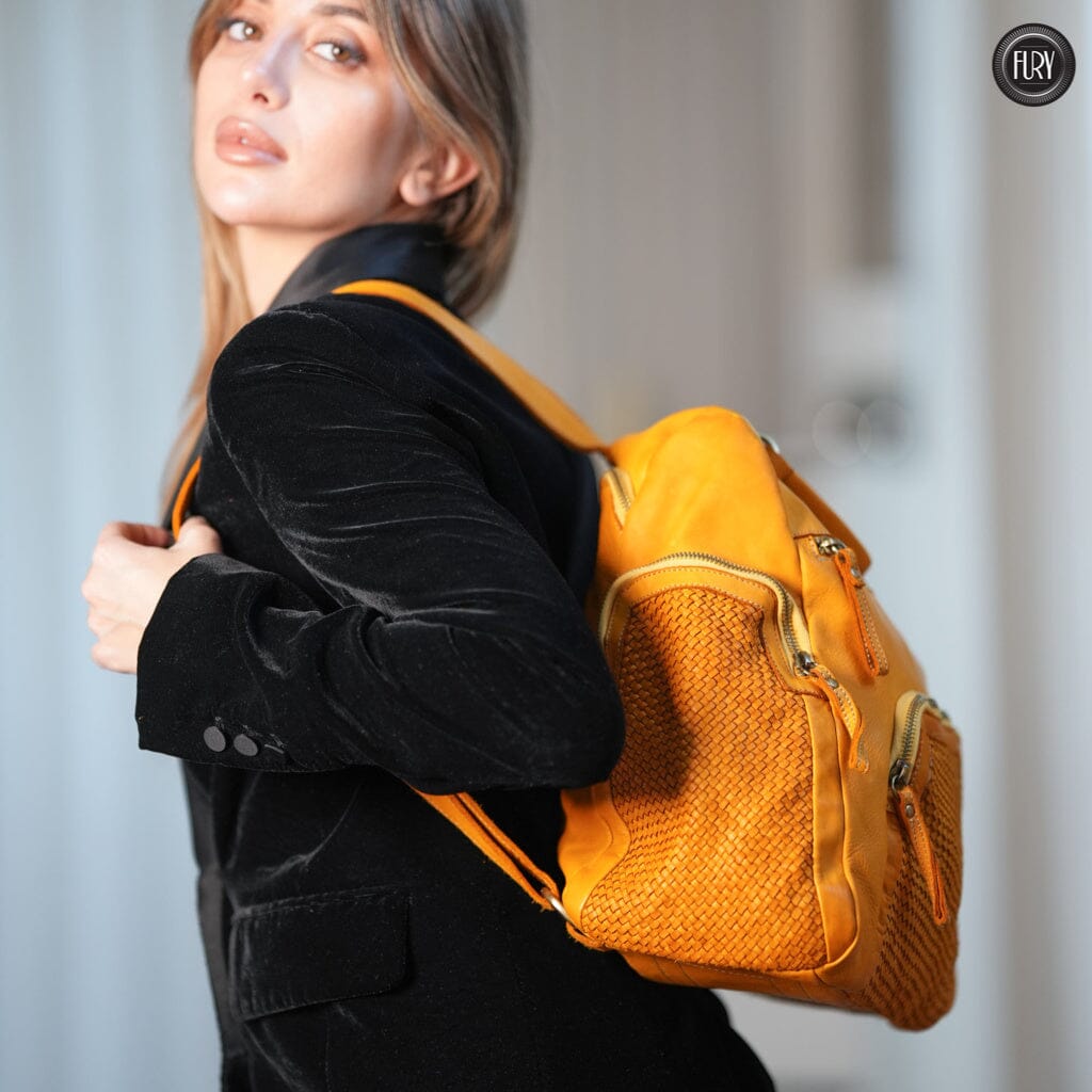 Zainetto multitasche in pelle intrecciata Fury