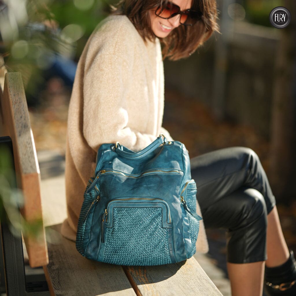 Zainetto multitasche in pelle intrecciata Fury