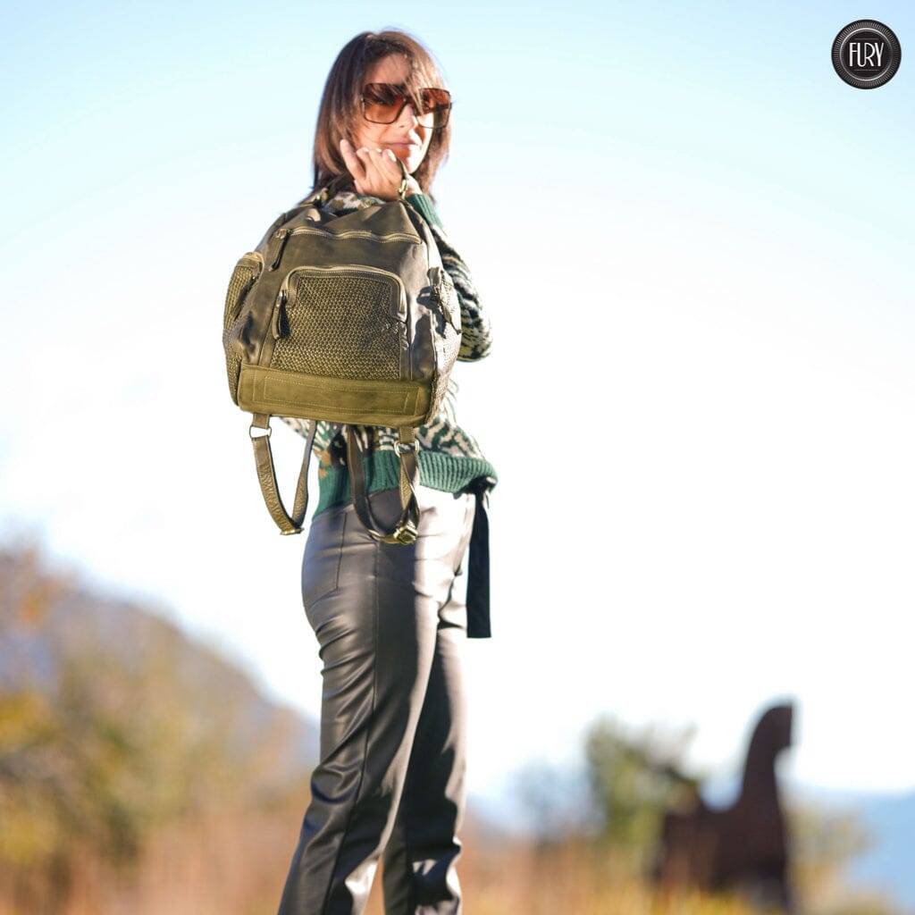 Zainetto multitasche in pelle intrecciata Fury