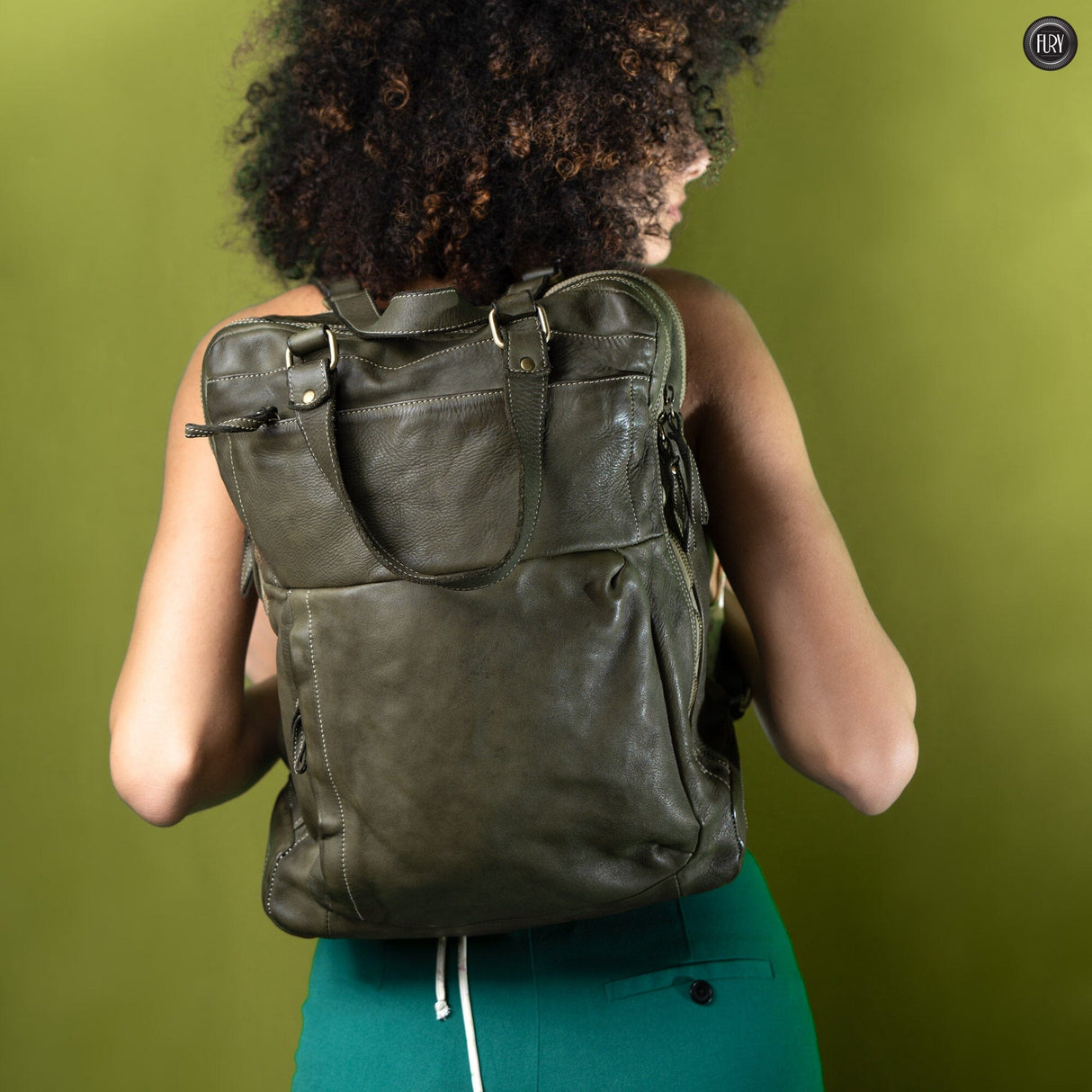 Zaino Daily unisex in pelle Fury Bags Verde militare