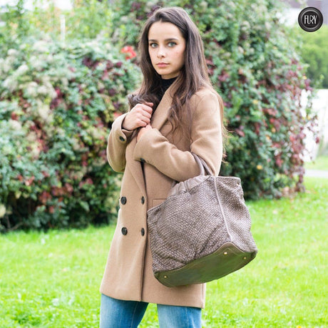 Borsa Prime in pelle intrecciata Fury Bags#colore_taupe