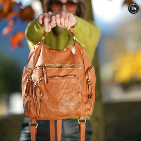 Zainetto multitasche in pelle Fury Bags #colore_cuoio